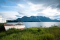 Old Fishing Boat on Grassy Shore in Atlin, Canada