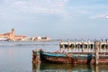 Sottomarina - Old fishing boat in Sottomarina, Veneto, Northern Italy, Europe. Panoramic view on idyllic harbor