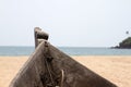 Old fishing boat standing on the sandy beach. India, Goa Royalty Free Stock Photo