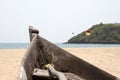 Old fishing boat standing on the sandy beach. India, Goa Royalty Free Stock Photo