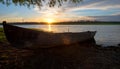 Old fishing boat at sunset Royalty Free Stock Photo