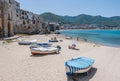 Old fishing boats on the beach in Cafalu Royalty Free Stock Photo