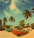 Old fishing boats on beach - vintage retro style Royalty Free Stock Photo