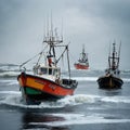 Old fishing boats fishing in sea Royalty Free Stock Photo