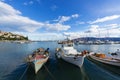Old fishing boats in the harbor of Paralio Astros, Greece Royalty Free Stock Photo