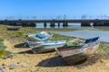 Old fishing boats on the shore of a river Royalty Free Stock Photo