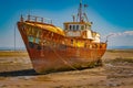 Old fishing vessel abandoned in morecombe bay
