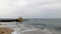 Old flooded towing ship. Shipwreck. Sunken towing ship Odessa Ukraine