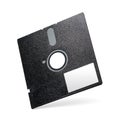 Old floppy disk isolated on white. Retro 5.25 inch black diskette with label Royalty Free Stock Photo