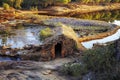 Old flour mill of the Rio Tinto at sunrise, inside Greenway of the Rio Tinto, in Villarasa, Huelva, Spain Royalty Free Stock Photo