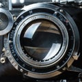 Old folding camera lens closeup Royalty Free Stock Photo