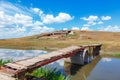 Old footbridge in farmland