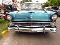 old Ford Customline V8 tudor sedan 1955-1956. Front view. Grille. CADEAA 2021 classic cars Copyspace