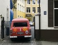 Old Ford van painted with symbols of peace and goodness, youth culture of Latvia appreciates retro style