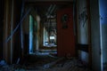 Crushed horror hallway in an abandoned decaying hospital in europe