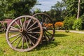 Old fort Bluff Wagon wooden Wheel as decoration at garden