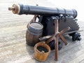 Old Iron Cannon and Projectile Loading Tools at a Fort