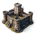 Old fortress isolated on white created with Generative AI. Strong medieval building with high walls.