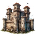 Old fortress isolated on white created with Generative AI. Strong medieval building with high walls.