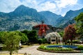 The old fortress in Kotor. On the fortress there is a modern sculpture made of wire