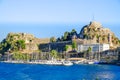The old fortress near Corfu Town on the island of Kerkyra, Greece, as seen from the sea. Panoramic view.