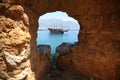 The old fortress. Sea. Ship. View of Alanya harbor from Alanya peninsula. Royalty Free Stock Photo