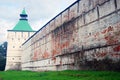 Old fortress tower. Green grass. Trinity Sergius Lavra