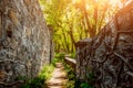 Old fortress tower with stone wall. Background. Royalty Free Stock Photo