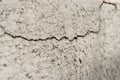 Old foundation and plaster wall with cracks. Building requiring repair closeup. Royalty Free Stock Photo