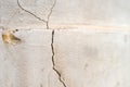 Old foundation and plaster wall with cracks. Building requiring repair closeup. Royalty Free Stock Photo