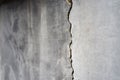 Old foundation and plaster wall with cracks. Building requiring repair closeup. Royalty Free Stock Photo