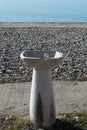 An old fountain with drinking water on the beach is not working. Closed season, pandemic, covid-19 coronavirus. Concept.