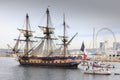 French battle ship, l`Hermione. In the old harbor of Marseille, France Royalty Free Stock Photo