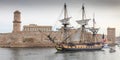 French battle ship, l`Hermione. In the old harbor of Marseille, France Royalty Free Stock Photo