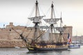 French battle ship, l`Hermione. In the old harbor of Marseille, France Royalty Free Stock Photo