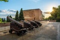 Old French Cannons and Gate of Justice at Alhambra - Granada, Andalusia, Spain Royalty Free Stock Photo