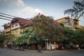 Old french colonial architecture in kampot town street cambodia