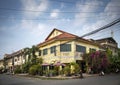 Old french colonial architecture in kampot town street cambodia