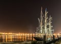 Old french sailboat in Bordeaux at night, France Royalty Free Stock Photo