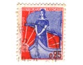 Old french stamp with lady