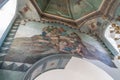 Old frescoes - ancient paintings of jesus christ on the inner walls of a temple or church after restoration