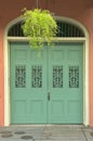 Old freshly painted doors in French Quarter near Bourbon Street in New Orleans, Louisiana