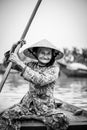 Old friendly woman with vietnamese straw hat