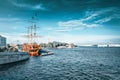 Old frigate in moorage St.Petersburg, Russia