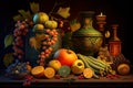 Old Fruits and Food As Abstract Vanitas Wallpaper Background AI Generative Royalty Free Stock Photo