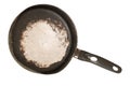 Old frying pan of peltre, front side Royalty Free Stock Photo