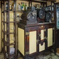 Old functioning cash register in a historic tapas restaurant, La Pineda Fiabres, established in 1930 in Barcelona, Spain.