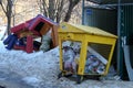 Old furniture thrown in the trash near the street trash cans. 103 Gagarin Avenue, Nizhny Novgorod, Russia, 29.03.2021