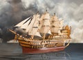 Old galleon sailing in dark sea Royalty Free Stock Photo