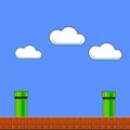 Old Game Background. Classic Arcade Design with Pipe and Brick Royalty Free Stock Photo